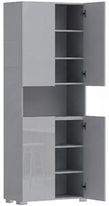 HOMCOM 180 cm Tall Kitchen Cupboard, Pantry Storage Cabinet with Soft Close Doors and Adjustable Shelves, High Gloss Grey