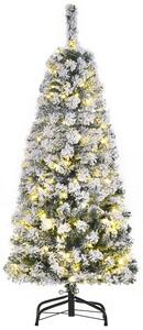 HOMCOM 4ft Prelit Artificial Snow Flocked Christmas Tree with Warm White LED Light, Holiday Home Xmas Decoration, Green White