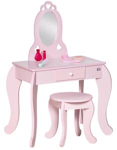 HOMCOM Kids Vanity Table & Stool Girls Dressing Set Make Up Desk Chair Dresser Play Set with Mirror Pink