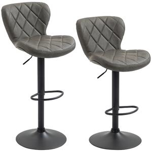 HOMCOM Adjustable Height Bar Stools Set of 2, Swivel Barstools w/ Backrest, Footrest, Steel Frame Diamond Pattern PU, Kitchen, Dark Grey Aosom UK