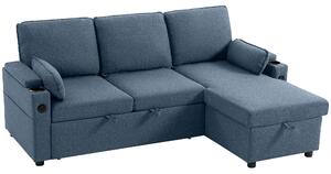 HOMCOM Corner Sofa Bed, L Shaped Sleeper Sectional Sofa with Reversible Storage Chaise, Blue