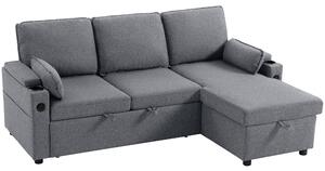 HOMCOM Corner Sofa Bed, L Shaped Sleeper Sectional Sofa with Reversible Storage Chaise, Grey