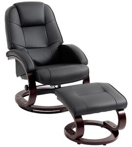 HOMCOM Swivel Recliner Chair with Footstool, PU Leather Recliner Armchair with Adjustable Back and Wood Frame, Black
