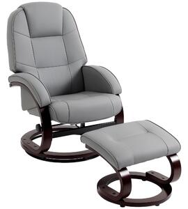 HOMCOM Swivel Recliner Chair with Footstool, PU Leather Recliner Armchair with Adjustable Back and Wood Frame, Grey