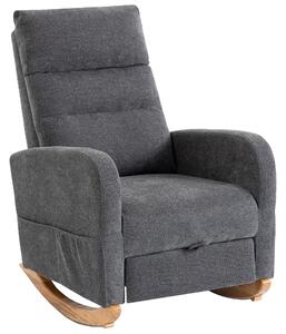HOMCOM Upholstered Rocking Chair Retractable Footrest Rocker Chair High Back for Living Room Grey