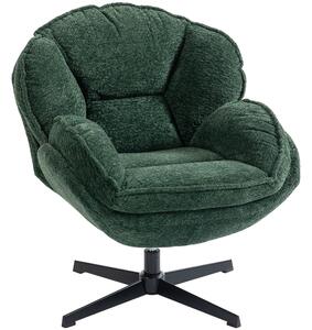 HOMCOM Modern Wingback Accent Chair, Velvet Armchair with Four-Star Base, S-Springs, 360° Swivel, Dark Green