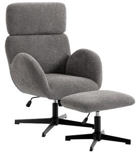HOMCOM Swivel Armchair and Footstool Set, Height Adjustable Accent Chair with Adjustable Headrest, Rocking Function, Grey