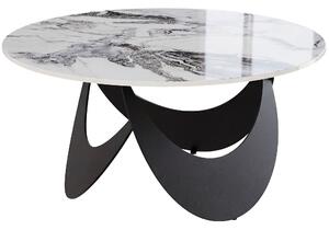 HOMCOM Coffee Table Sintered Stone Top Adjustable Foot Pads Modern Center Table for Living Room White and Black