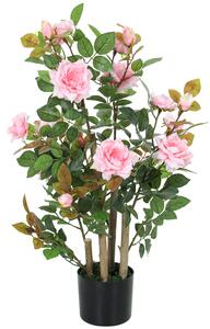 HOMCOM 90cm Artificial Rose Tree, Decorative Fake Plant with 344 Silk Leaves 17 Flowers for Outdoor Indoor Decor, Pink