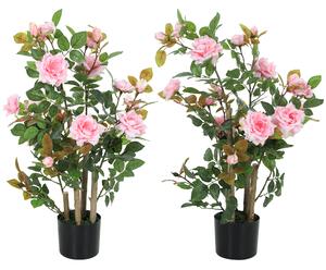 HOMCOM 90cm Artificial Rose Tree Set of 2, Decorative Fake Plant with 344 Silk Leaves 17 Flowers for Outdoor Indoor Decor, Pink