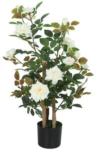 HOMCOM 90cm Artificial Rose Tree, Decorative Fake Plant with 344 Silk Leaves 17 Flowers for Outdoor Indoor Decor, White