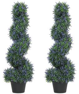 HOMCOM Artificial Lavender Topiary Tree Set of 2, UV Resistant Fake Plants in Pot for Indoor Outdoor Decor, 90 cm, Purple