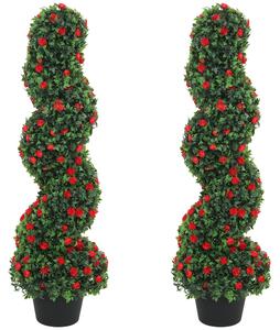 HOMCOM Artificial Rose Spiral Topiary Tree Set of 2, Indoor Outdoor Fake Plants with 630 Leaves, 90cm