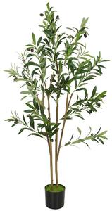 HOMCOM Decorative Artificial Plant, 120 cm Silk Olive Tree with 303 Leaves in Cement Pot, Fake Plant