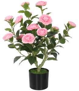 HOMCOM 65cm Artificial Camellia Flower Plant in Pot with 116 Lush Leaves & Moss Effect, Pink