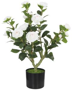 HOMCOM 65cm Artificial Camellia Flower Plant in Pot with 116 Lush Leaves & Moss Effect, White