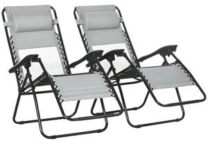 Outsunny Set of 2 Garden Recliners, Foldable Zero Gravity Outdoor Chair Set with Footrest & Removable Headrest, Grey