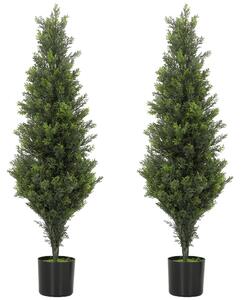HOMCOM Set of 2 Decorative Artificial Plants Cypress in Weighted Pot, Fake Plant with 564 Leaves, 90cm