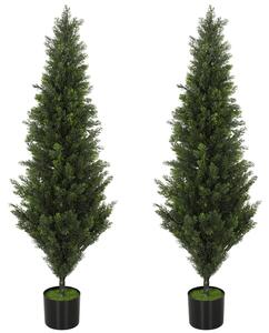 HOMCOM Set of 2 Decorative Artificial Plants Cypress in Weighted Pot, Fake Plant with 1092 Leaves, 120 cm