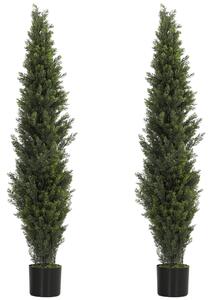 HOMCOM Set of 2 Decorative Artificial Plants Cypress in Weighted Pot, Fake Plant with 2035 Leaves, 150 cm
