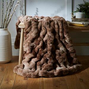 Ruched Faux Fur Throw Brown