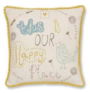 Scandi Happy Place Embroidered Ochre Cushion