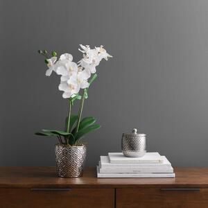 Artificial Orchid White In Silver Pot