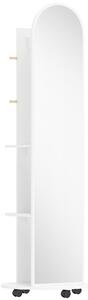 HOMCOM 2-in-1 Full Length Mirror with Storage Shelves, Floor Mirror with 4 Wheels, Coat Rack, Hooks, White