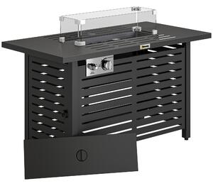 Outsunny Propane Gas Fire Pit Table, Outdoor Firepit with 43" Steel Tabletop and Lid, 50,000 BTU Pulse Ignition Fire Table w/ Stainless Steel Burner, Glass Wind Guard, and Cover