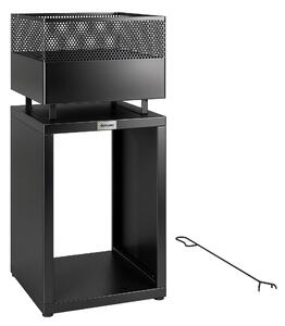 Outsunny Outdoor Fire Pit with Wood Storage Wood Burning Firepit with Mesh Sides 87 cm Black