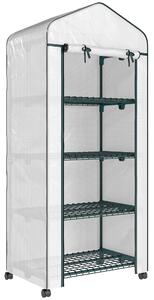 Outsunny 4 Tier Mini Portable Greenhouse Compact Plant Grow Shed Metal Frame PE Cover with Lockable Rolling Wheels , White