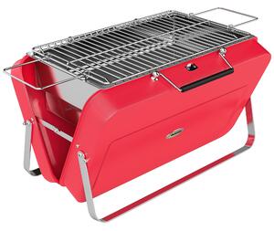 Outsunny Portable Mini Charcoal Barbecue Grill with Suitcase Shell, Outdoor Folding Tabletop BBQ Grill, Red