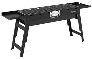 Outsunny Portable BBQ Grill, Foldable Charcoal Grill for Camping and Picnics with 2 Side Shelves and Handle, Black