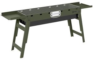 Outsunny Portable BBQ Grill, Foldable Charcoal Grill for Camping and Picnics with 2 Side Shelves and Handle, Green