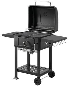 Outsunny Charcoal BBQ Grill with Adjustable Charcoal Pan, Large Barbecue Grill Smoker with Side Tables, Temperature for Outdoor