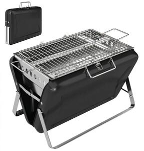 Outsunny Charcoal BBQ Grill Portable Stainless Steel Barbecue with Tilting Grate for Camping Picnic Garden Black