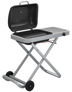 Outsunny Foldable Gas BBQ Grill with Side Table, Portable Gas Barbecue Grill with Thermometer, Grease Box, Wheels, 2.5 kW, Black