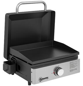 Outsunny Grill Griddle, Portable Gas Plancha, 3.5 kW, Tabletop Gas BBQ with Grease Cup for Camping Picnic Patios, Black