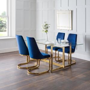 Minori Rectangular Glass Top Dining Table with 4 Vittoria Chairs Blue