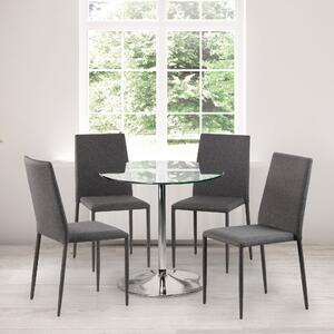 Kudos 4 Seater Round Glass Top Pedestal Dining Table, Silver Chrome
