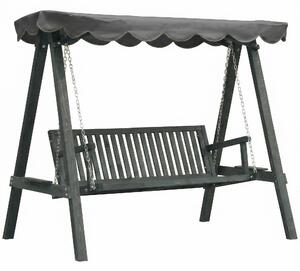 Outsunny 3 Seater Garden Swing Seat with Canopy, Wooden Swing Chair, Outdoor Hammock Bench for Balcony Patio Porch, Grey