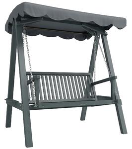 Outsunny 2 Seater Garden Swing Seat with Canopy, Wooden Swing Chair, Outdoor Hammock Bench for Balcony Patio Porch, Grey
