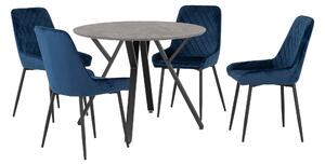 Athens Round Dining Table with 4 Avery Chairs Navy Blue