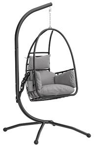 Outsunny Hanging Egg Chair, Indoor Outdoor Swinging Hammock Chair with Stand, Foldable Basket, Side Pocket, Dark Grey