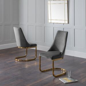 Vittoria Set of 2 Cantilever Dining Chairs, Velvet Grey