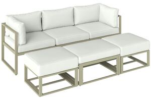 Outsunny Garden Daybed, 6 Piece Outdoor Sectional Sofa Set, Aluminium Patio Conversation Furniture Set with Coffee Table