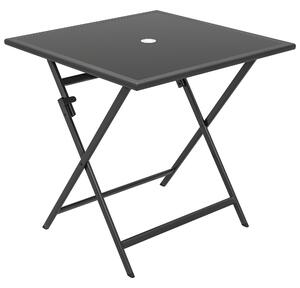 Outsunny Folding Outdoor Dining Table, Square Garden Table Tempered Glass Top with Parasol Hole Garden Patio, 70 x 70 x 70 cm