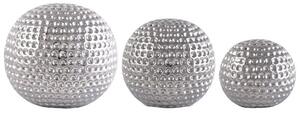 Set of 3 Silver Ceramic Dimpled Sphere Ornaments