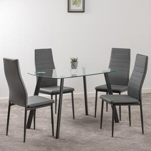 Abbey 4 Seater Rectangular Glass Top Dining Table with 4 Chairs