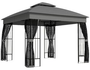 Outsunny 3 x 3 m Outdoor Garden Gazebo with Post Shelves, UPF50+ Double Roof Patio Permanent Pavilion, Grey